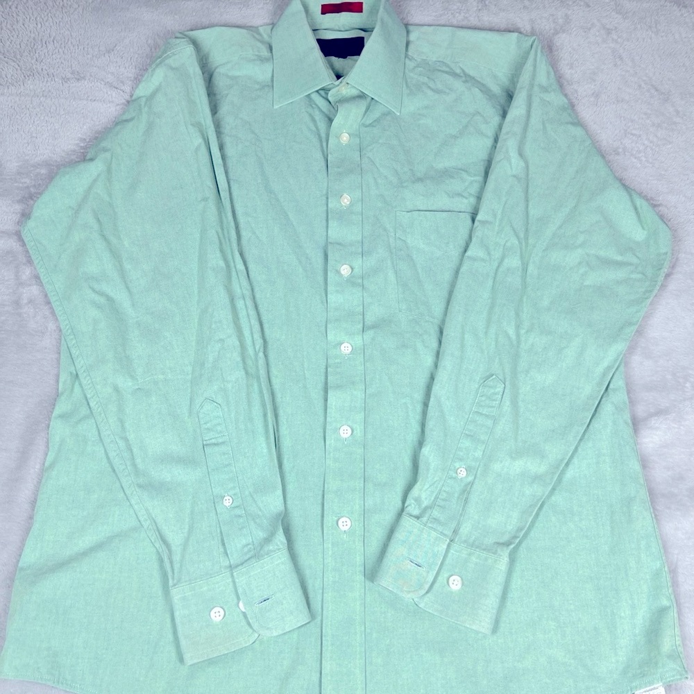 Vazzoni Lt. Green Solid Dress Shirt Mens Size 15.5 (34/35) Big/Tall 100% Cotton